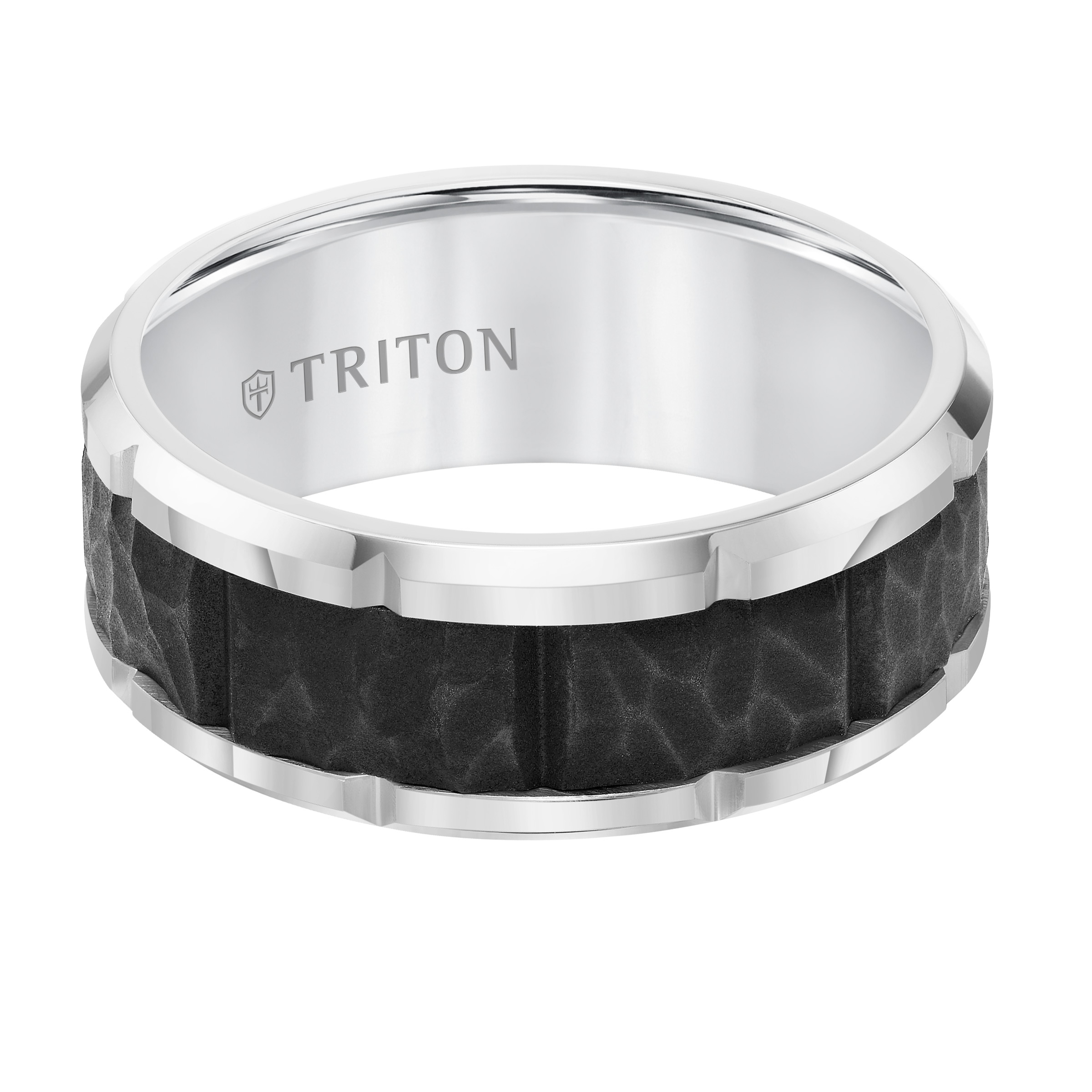 Triton Wh Tungsten /Black Center Engraved Band - Sz 10
